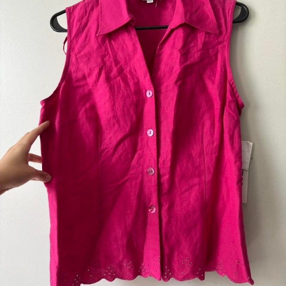 NEW Vintage Y2K Fuchsia linen set button-up embroidered top and capri - Small - Picture 6 of 10